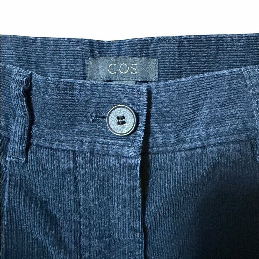 COS Navy Cotton Corduroy Pleated Soft Stetch Ankle Tapered Pants | Women's US 2 - Picture 5 of 9